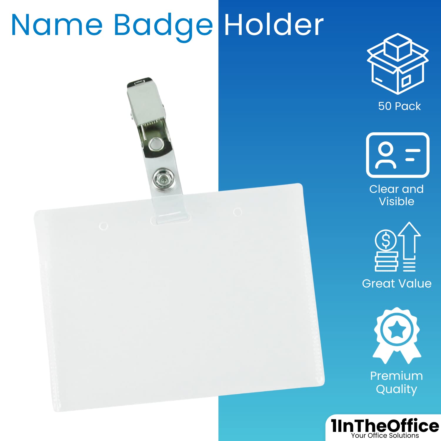 1InTheOffice Horizontal Plastic ID Badge Holder with Clip - 2.25 x 3.5 Inches (50 Pack) - Ideal for Office, Events, Conferences & Security Identification