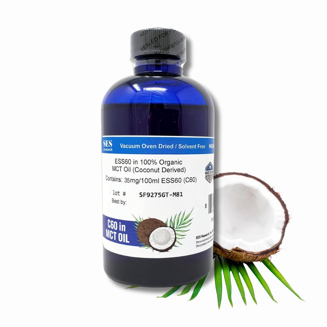 SES Research C60 Organic MCT Oil Coconut Derived - 99.99% Pure Carbon60 - Antioxidant Nootropic Supplement for Longevity, Sleep, Energy & Immunity - 4Oz Bottle - Perfect for Daily Wellness Routine and Cognitive Support