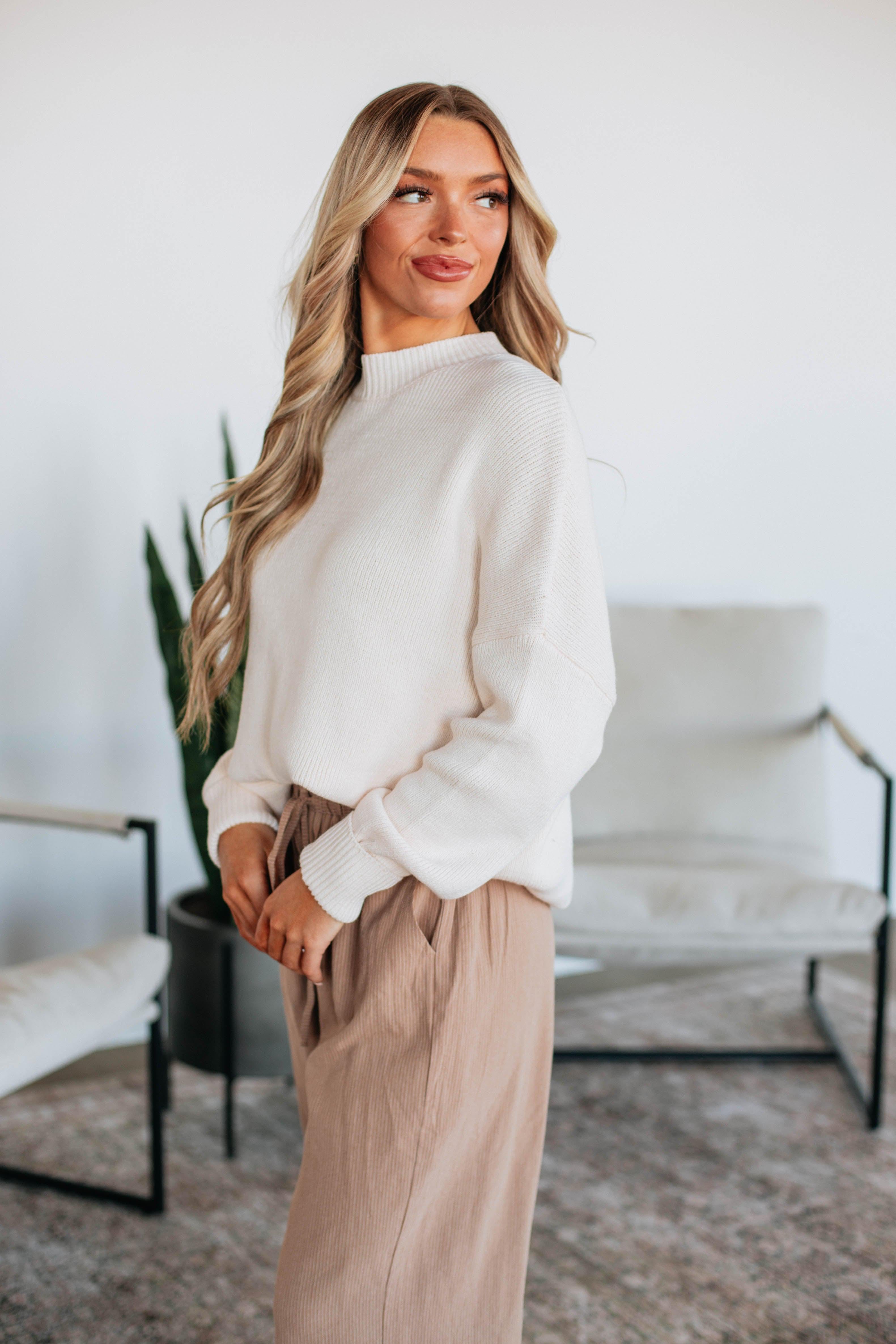Women's Chelsea Mock Neck Sweater - Soft Natural Knit Pullover for Fall & Winter | Casual Office Wear & Cozy Layering