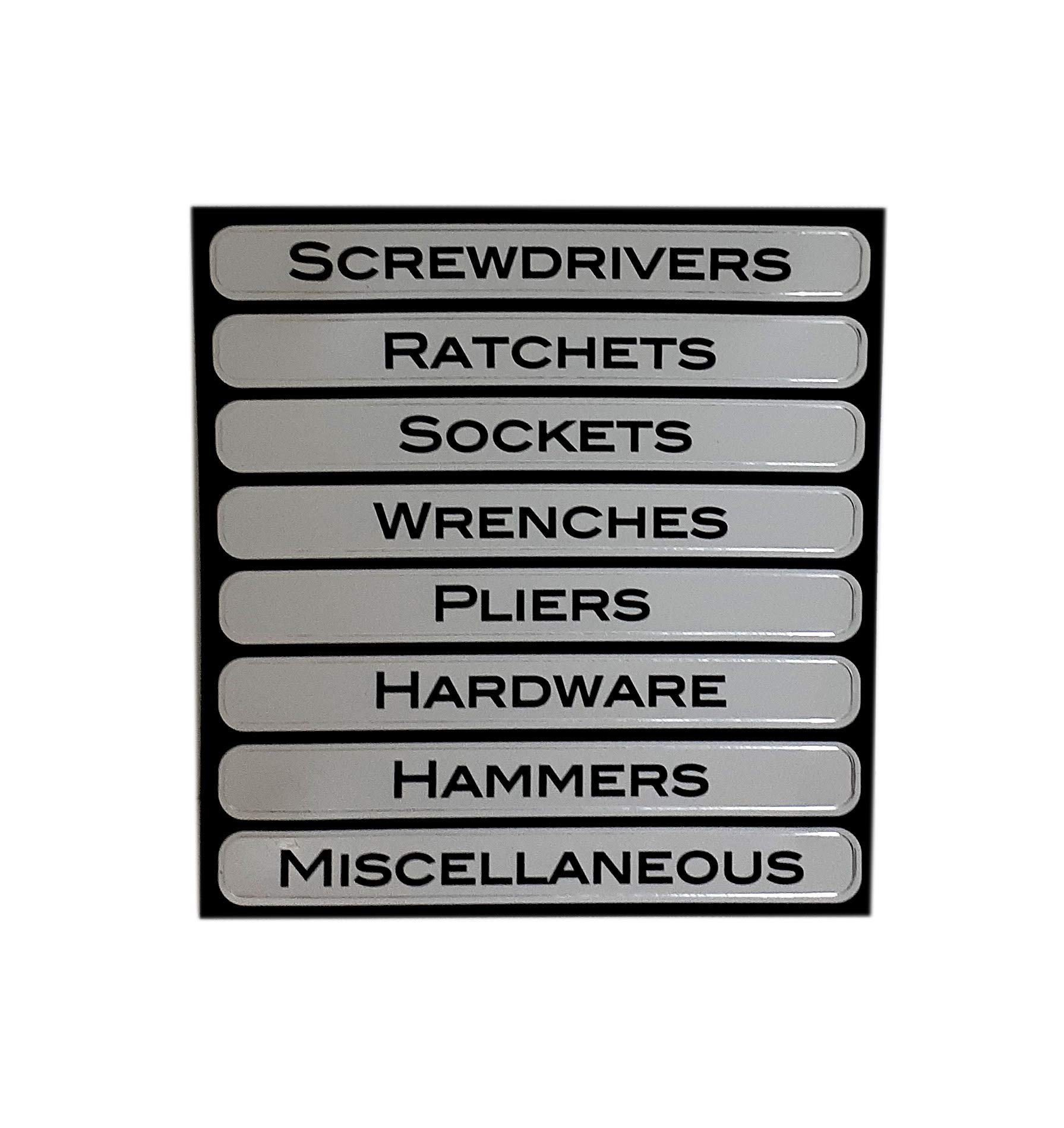Chroma 47001 Silver Toolbox Magnet Label Kit - 8 Piece Set for Tool Organization & Workshop Storage | Durable Magnetic Labels for Toolboxes, Garage Cabinets & Workshop Tools
