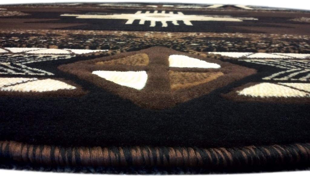 Authentic Navajo Aztec Tribal Indian Handmade Wool Area Rug - 7' X 7' Round Southwestern Carpet in Black & Brown | Perfect for Boho Living Room, Bedroom Decor & Native American Style Home
