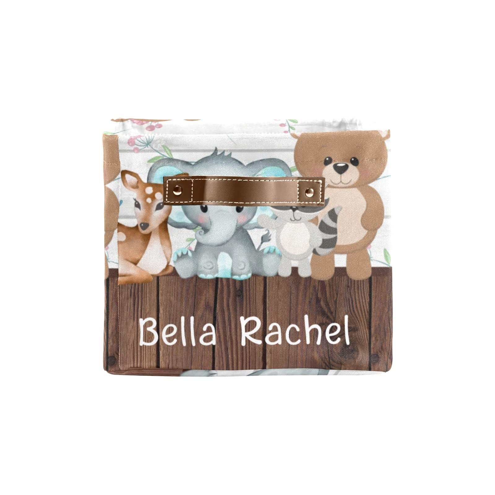 Personalized Wooden Cute Forest Animals Storage Bins - Durable Handle Toy Organizer Basket for Nursery, Wardrobe & Shelves (1 Pack) - Perfect for Kids' Room Decor & Clutter Organization