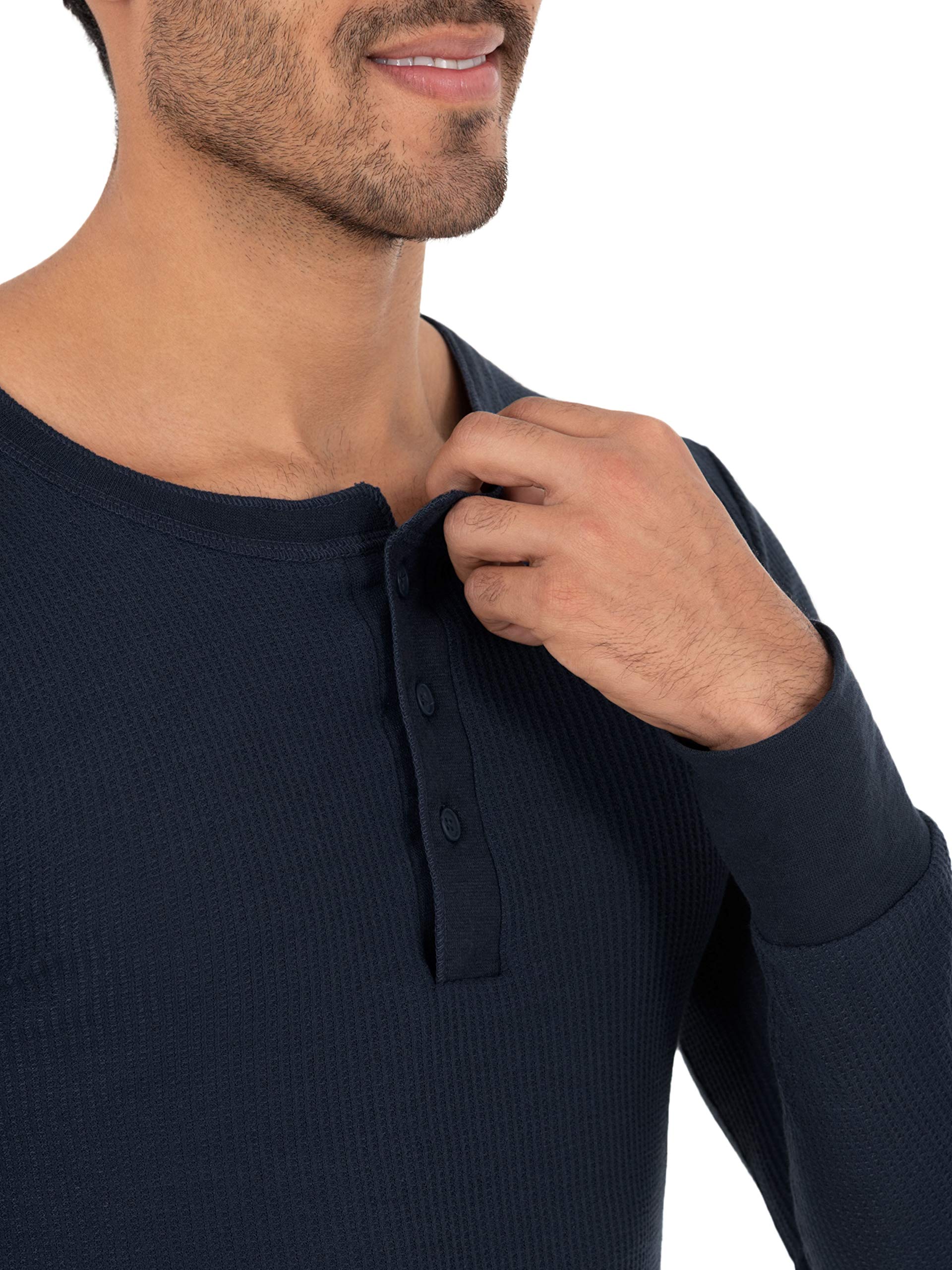 Fruit of the Loom Men's Recycled Waffle Thermal Henley Top - Eco-Friendly Long Sleeve Base Layer for Cold Weather, Hiking & Outdoor Activities