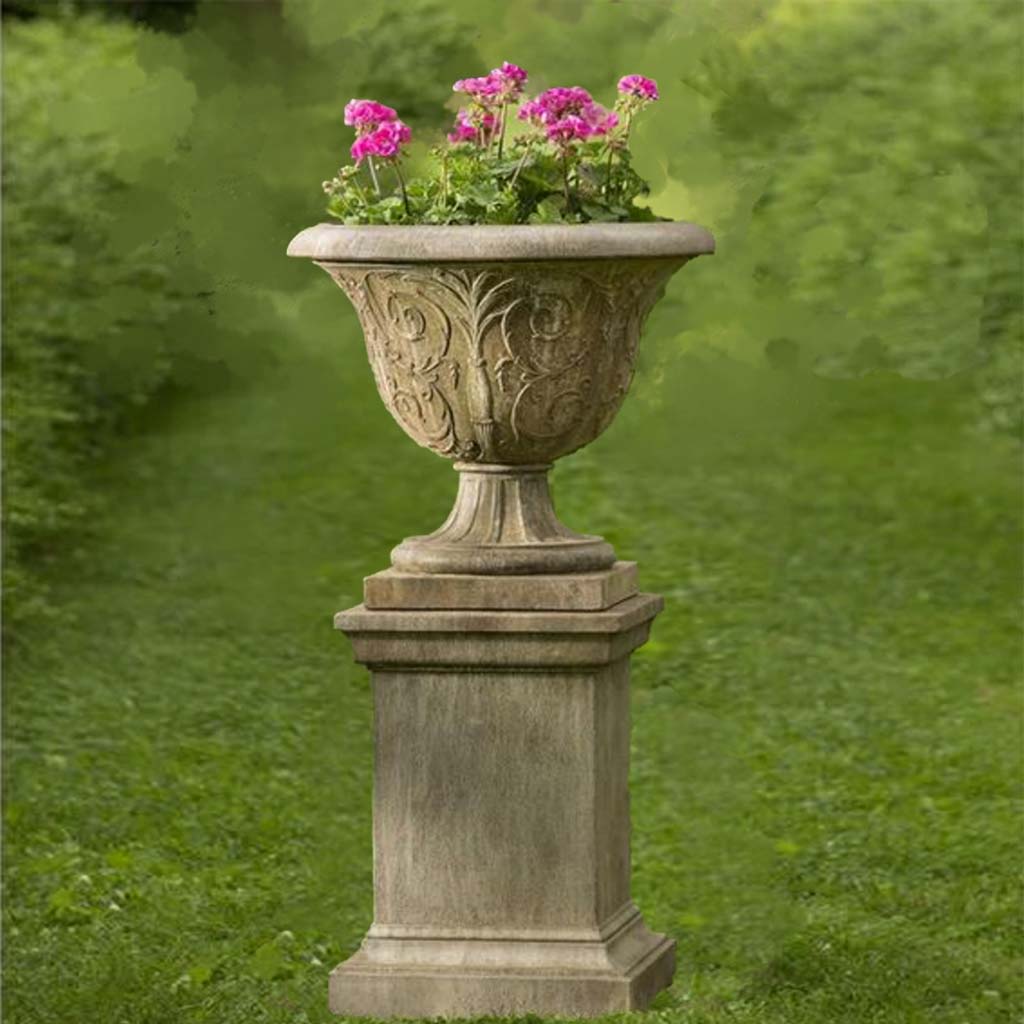 Campania International Palais Arabesque Urn and Pedestal - Elegant Outdoor Garden Planter with Pedestal Stand for Patio, Porch & Landscaping Decor