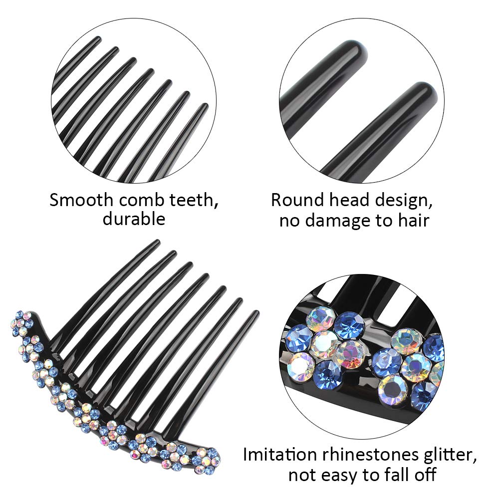 4PCS Rhinestone Hair Combs - Non-Slip Plastic Teeth Side Combs for Women & Girls | Comfortable Hair Clips & Pins for Weddings, Parties & Daily Styling