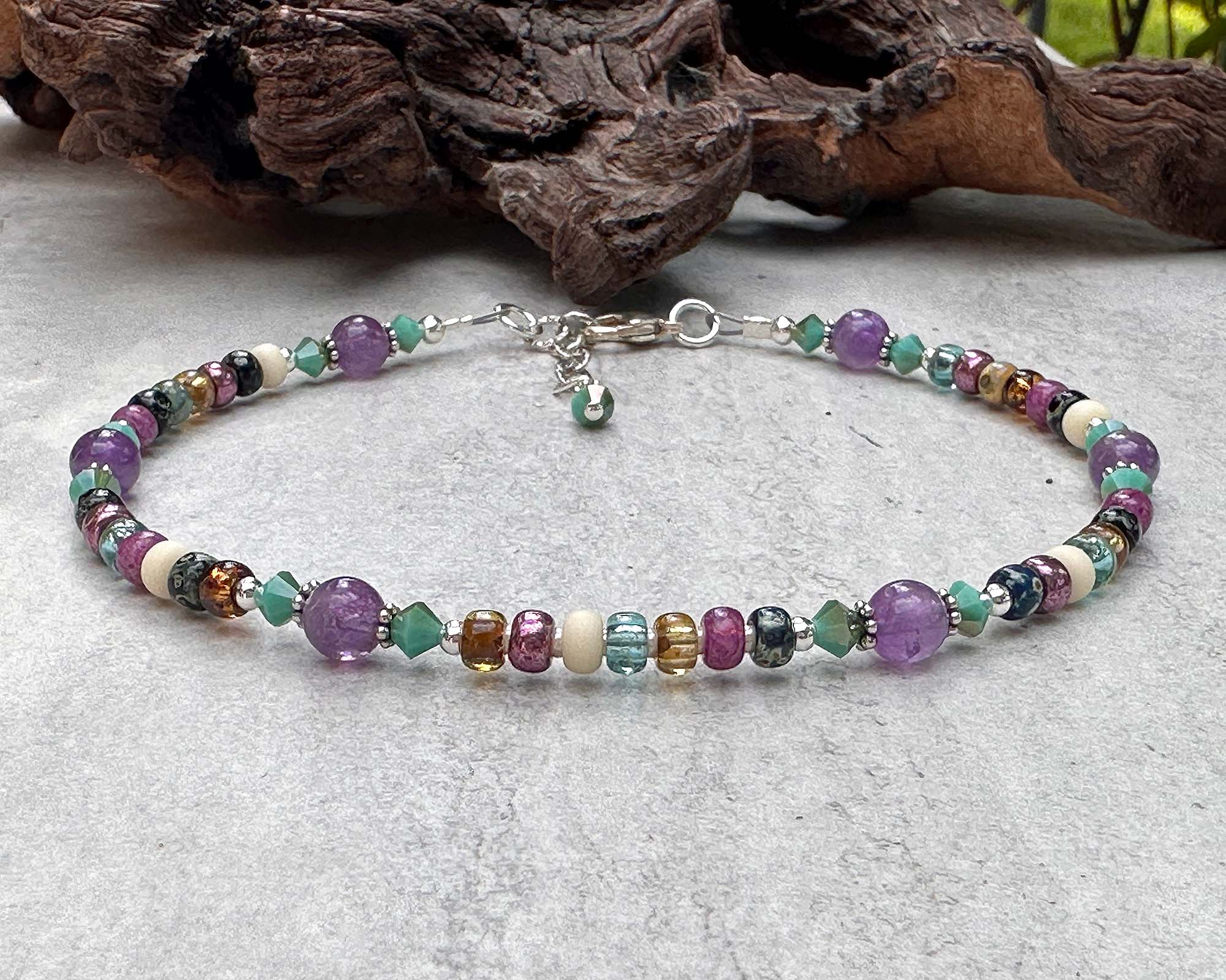 Old World Amethyst Gemstone Beaded Anklet - Handmade Bohemian Ankle Bracelet for Women | Perfect for Yoga, Beach & Boho Fashion