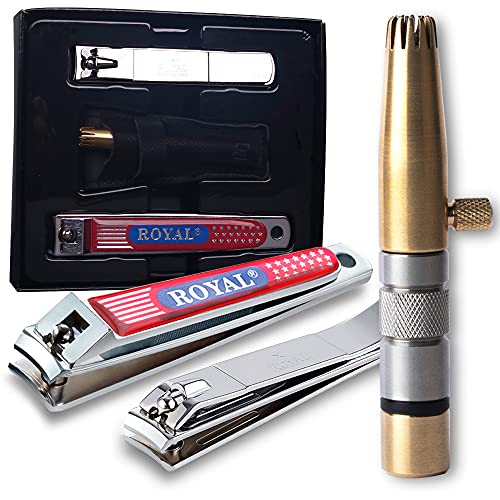 Premium 3-Piece Nose Hair Trimmer & Nail Clipper Set (Black & Brass) - Battery-Free Korean Made Grooming Kit - Perfect Gift for Men & Family - Ideal for Travel, Home & Personal Care