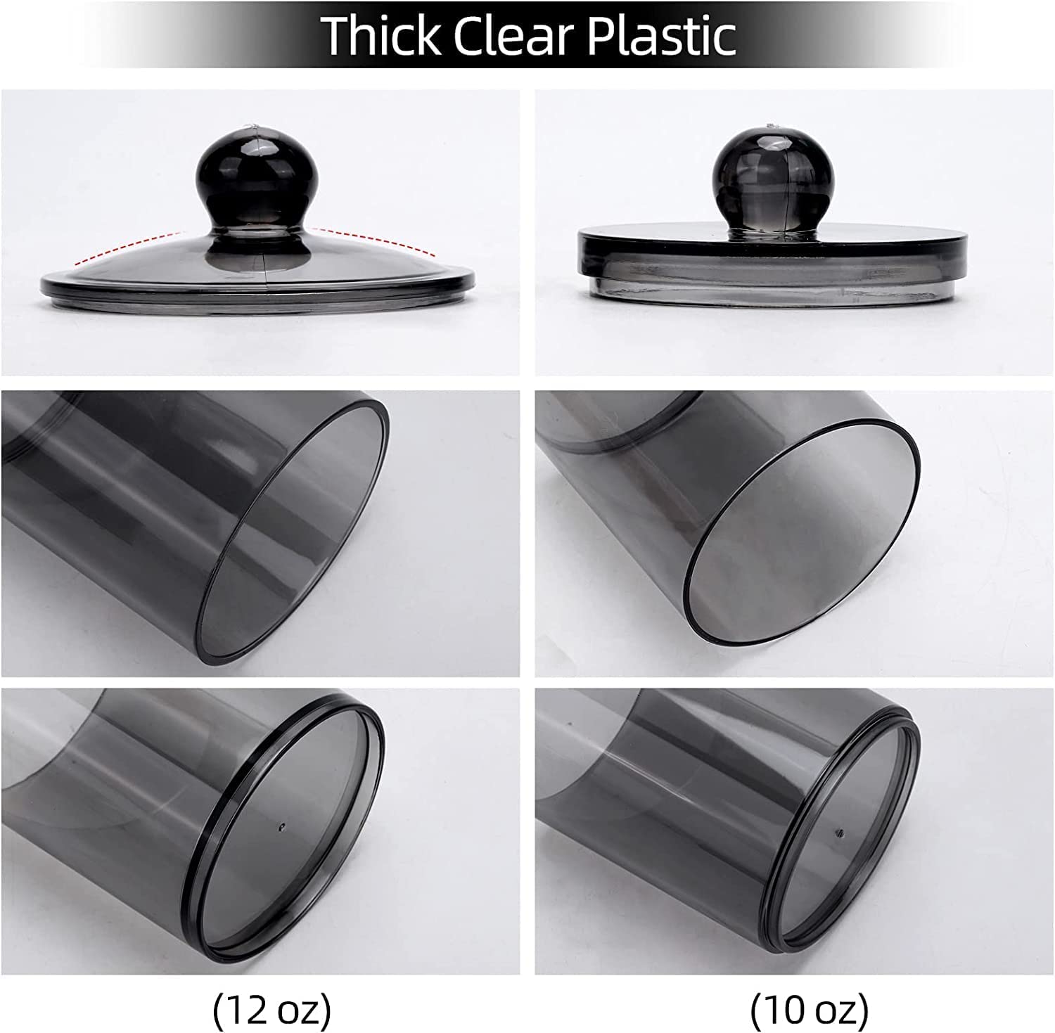 Glozzeria 4-Pack Clear Plastic Jars with Airtight Lids - Cotton Swab & Ball Pad Storage Containers, Makeup Organizer for Floss Picks, Cosmetics, Jewelry | Perfect for Bathroom Counter, Vanity & Travel Organization