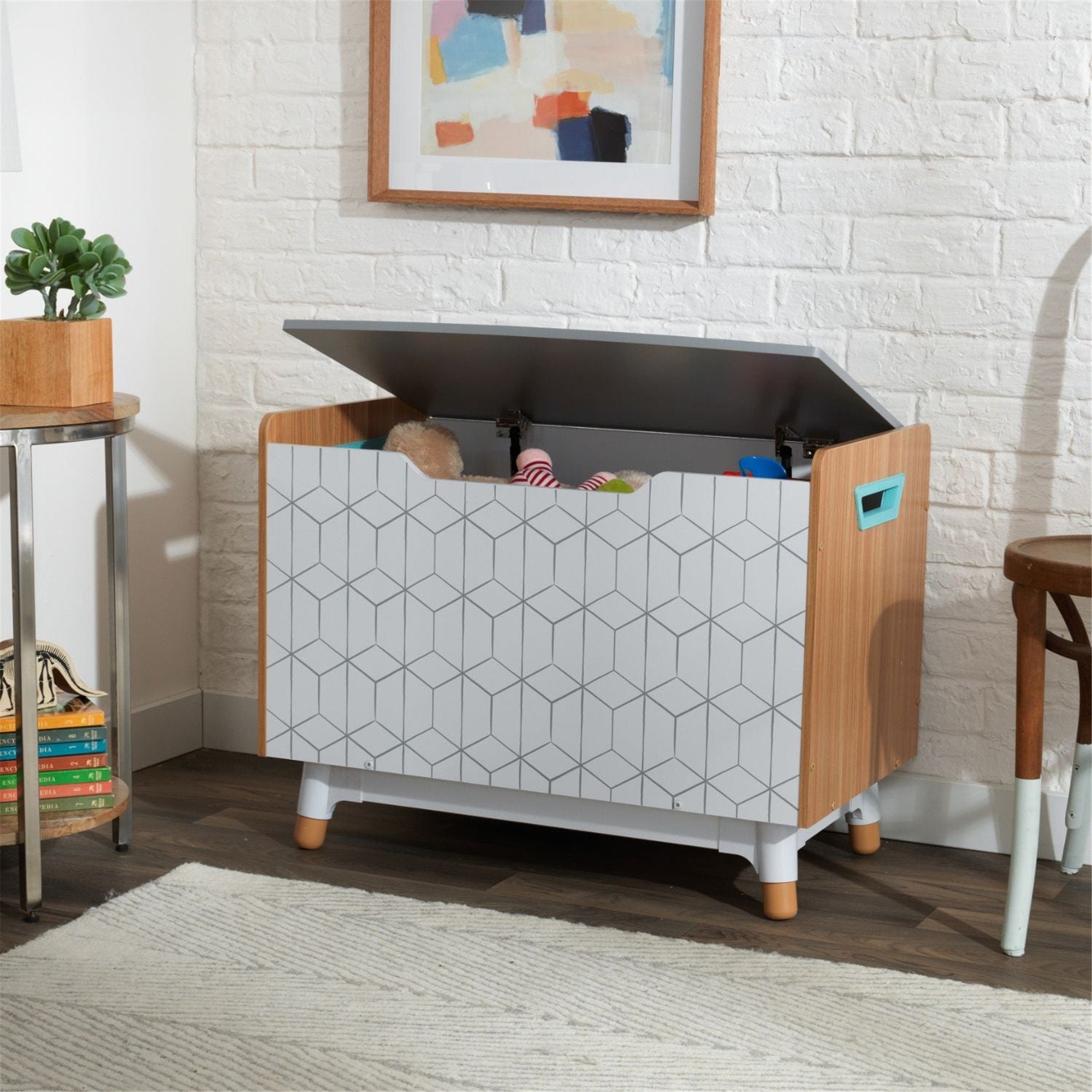 KidKraft Mid Century Modern Toy Storage Box for Kids - Wooden Toy Chest with Lid - Nursery, Playroom & Bedroom Organization for Boys & Girls