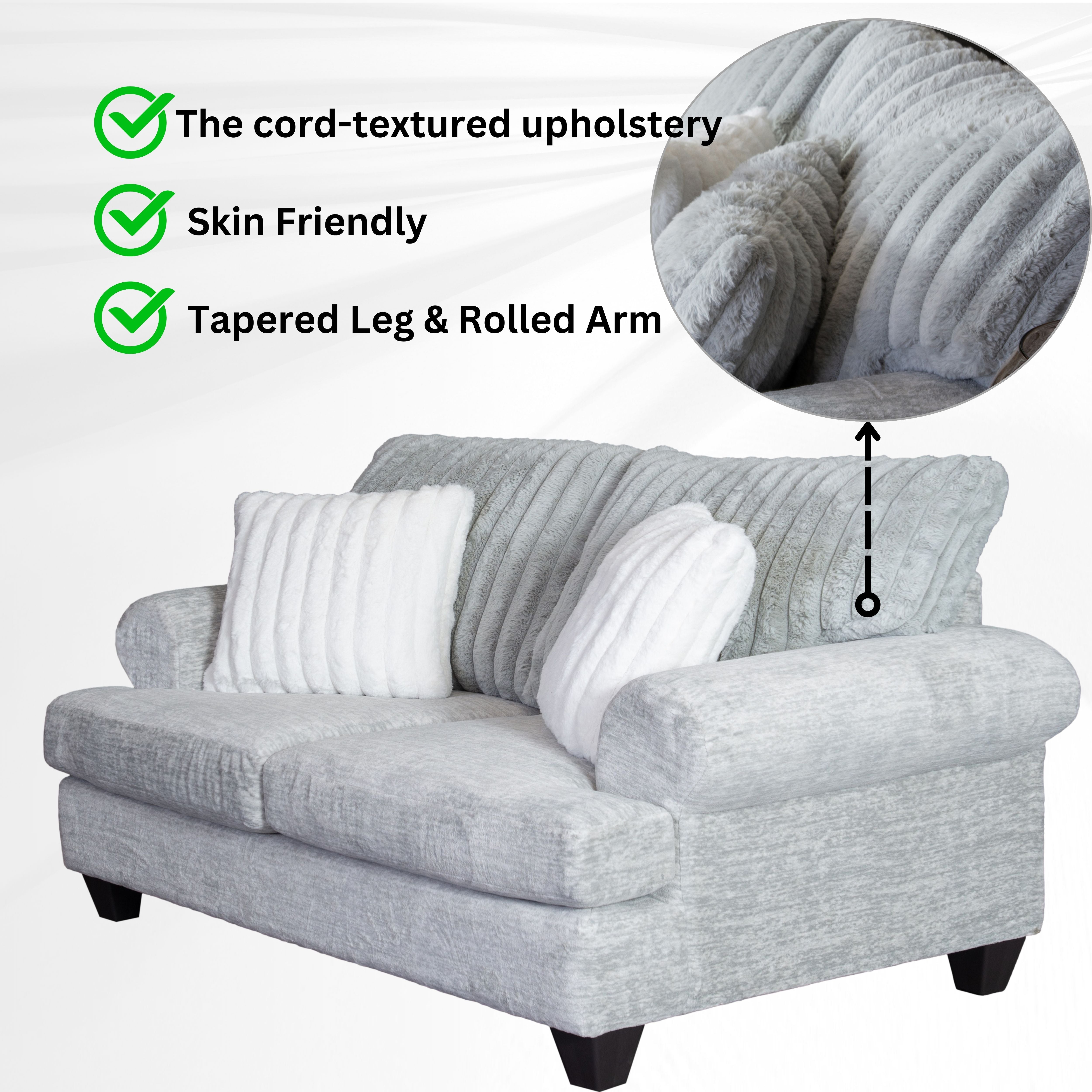 Oasis Living Room Collection: 3-Piece Sofa and Loveseat Set in Galactic Oyster Gray - Modern Sectional Couch for Small Spaces, Apartment & Cozy Home Decor