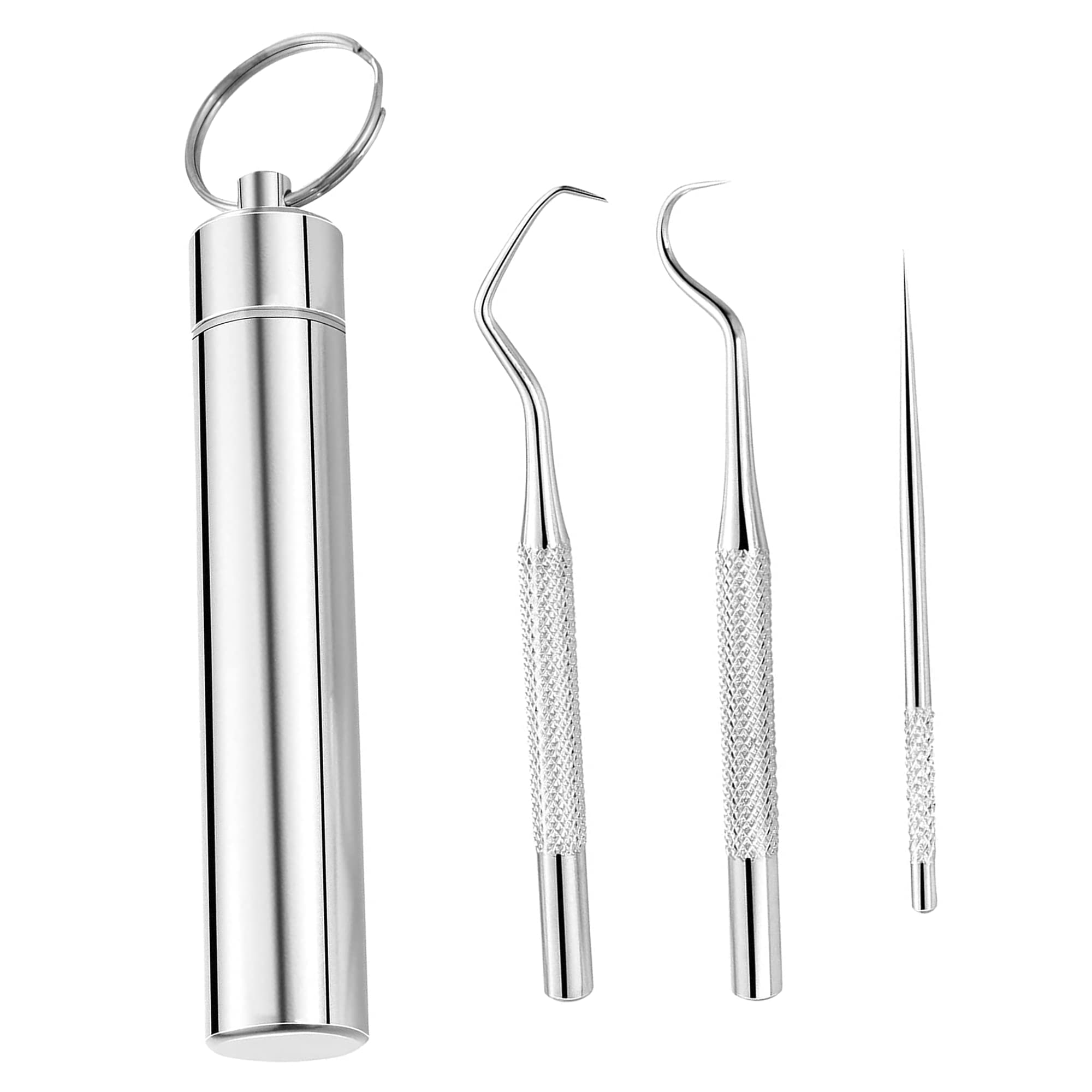 304 Stainless Steel Toothpick Holder Set with Reusable Titanium Toothpicks - Waterproof Metal Pill Box with Keychain for Travel, Camping, Hiking & Outdoor Activities - Compact Portable Toothpick Case for On-the-Go Use
