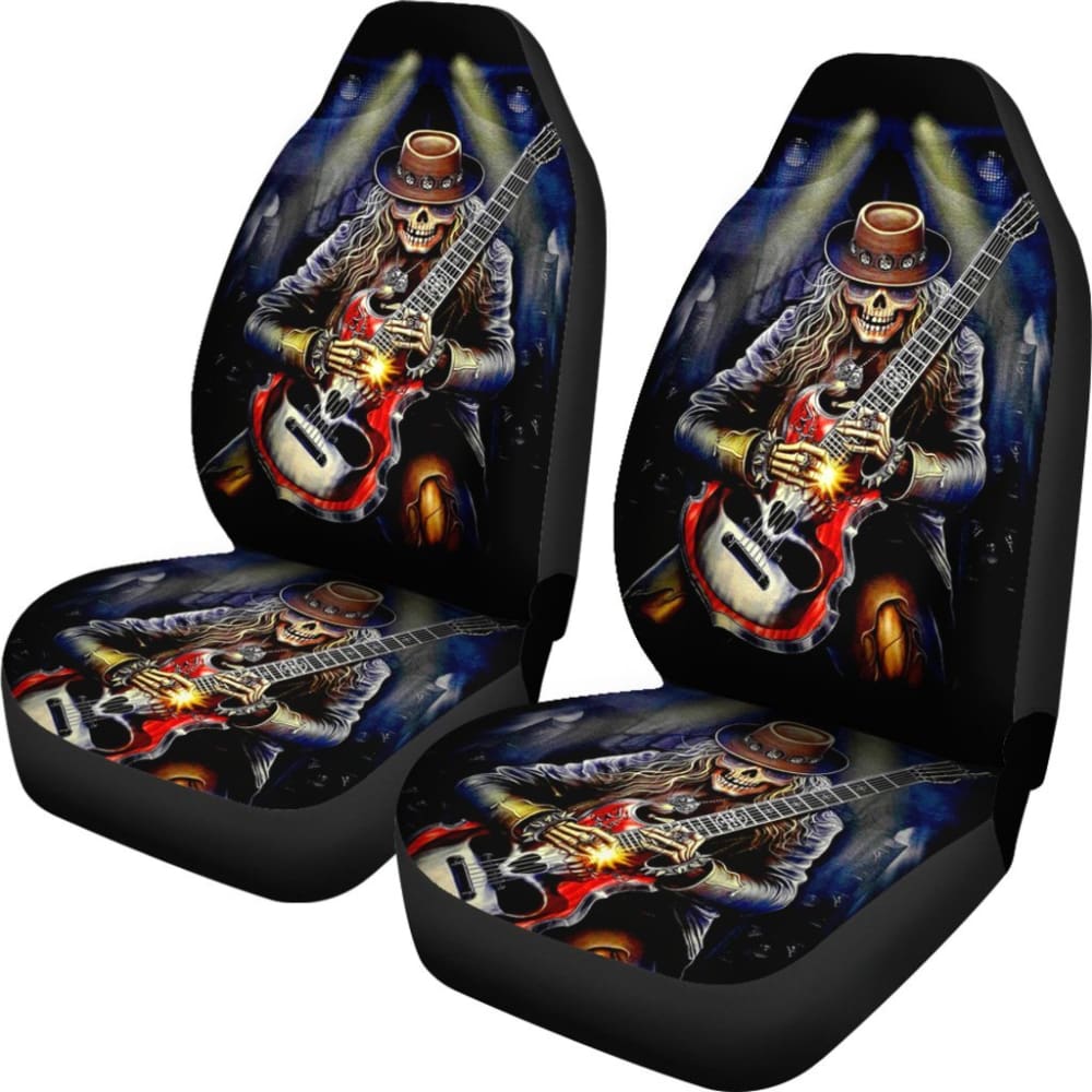2 Pcs Gothic Skull Car Seat Covers - Universal Fit for Cars, Trucks & SUVs - Black Skull Pattern Auto Accessories for Halloween, Horror Fans & Gothic Style Lovers - Perfect for Themed Parties, Car Shows & Everyday Use