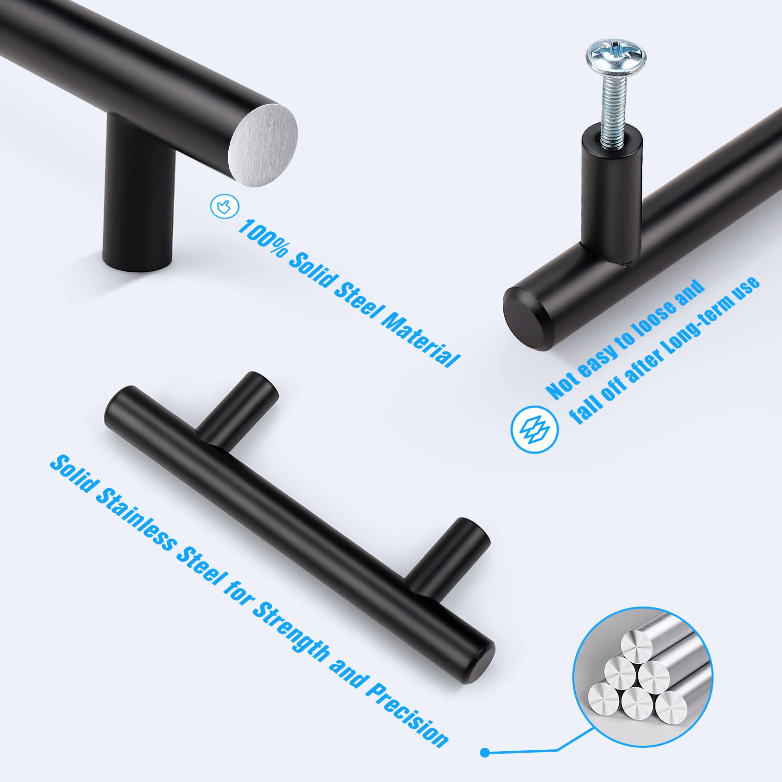 KNOBWELL 15 Pack 3 Inch Solid Black Kitchen Cabinet Handles - Modern T Bar Dresser Drawer Pulls for Cabinets, Cupboards & Furniture - Perfect for Kitchen Remodel, Bathroom Vanity & Bedroom Dresser Upgrade