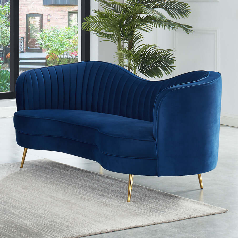Luxury Blue Velvet Sofa Set 3-Piece Living Room Furniture - Curved 3-Seater Couch & Loveseat for Modern Home Decor | Perfect for Living Rooms, Apartments and Cozy Spaces