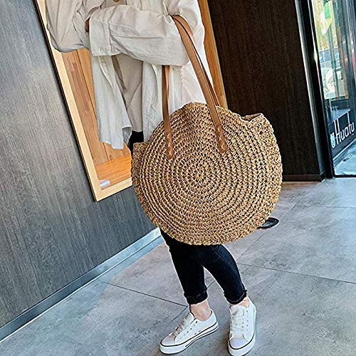 Handwoven Natural Rattan Round Straw Bag for Women - Summer Beach Shoulder Bag & Crossbody Purse | Perfect for Vacation, Pool Parties, and Outdoor Adventures