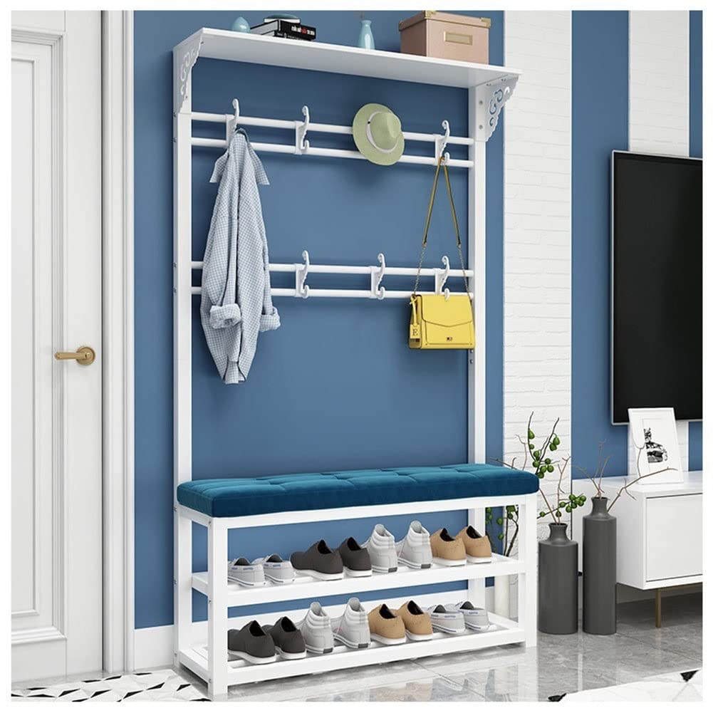 Large Entryway Coat Rack with Shoe Bench & Storage - 3-in-1 Hall Tree Organizer with Seat Cushion, 8 Hooks & Metal Frame for Mudroom, Hallway & Foyer (White, 100x30x172cm) - Perfect for Small Spaces & Home Organization