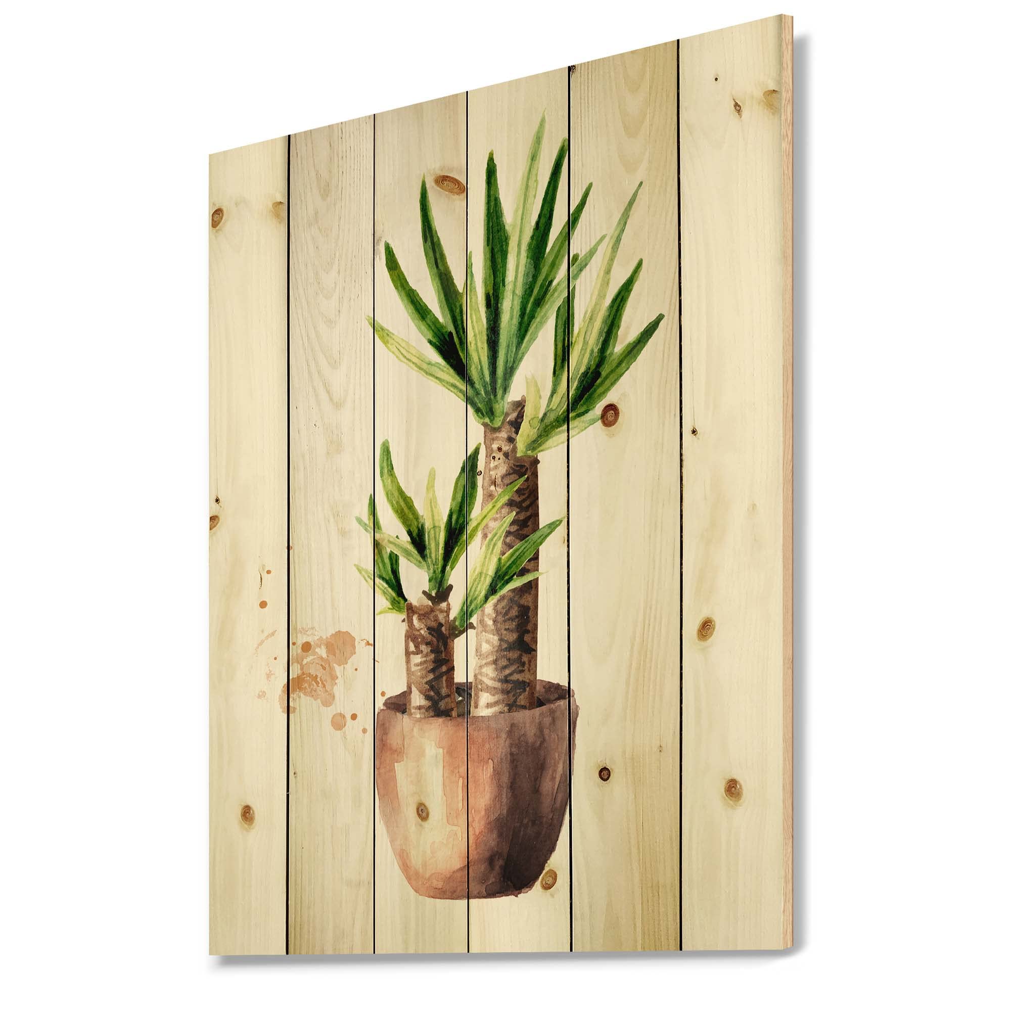 DesignQ Yucca Tree in Ceramic Pot - Traditional Wood Wall Decor, Large Floral Pine Wood Wall Art Panels - Home & Office Decoration, Living Room, Bedroom, Dining Room Wall Hanging