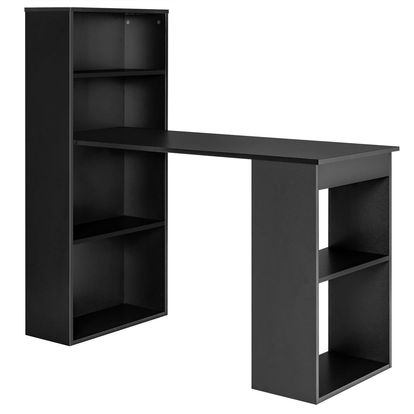 Authentic Black Home Office Computer Desk with Bookcase - 2-in-1 Design, 4-Tier Storage Shelf, Large Workstation for Laptop & PC (48x20x48 Inches) - Perfect for Study, Writing & Reading in Small Spaces