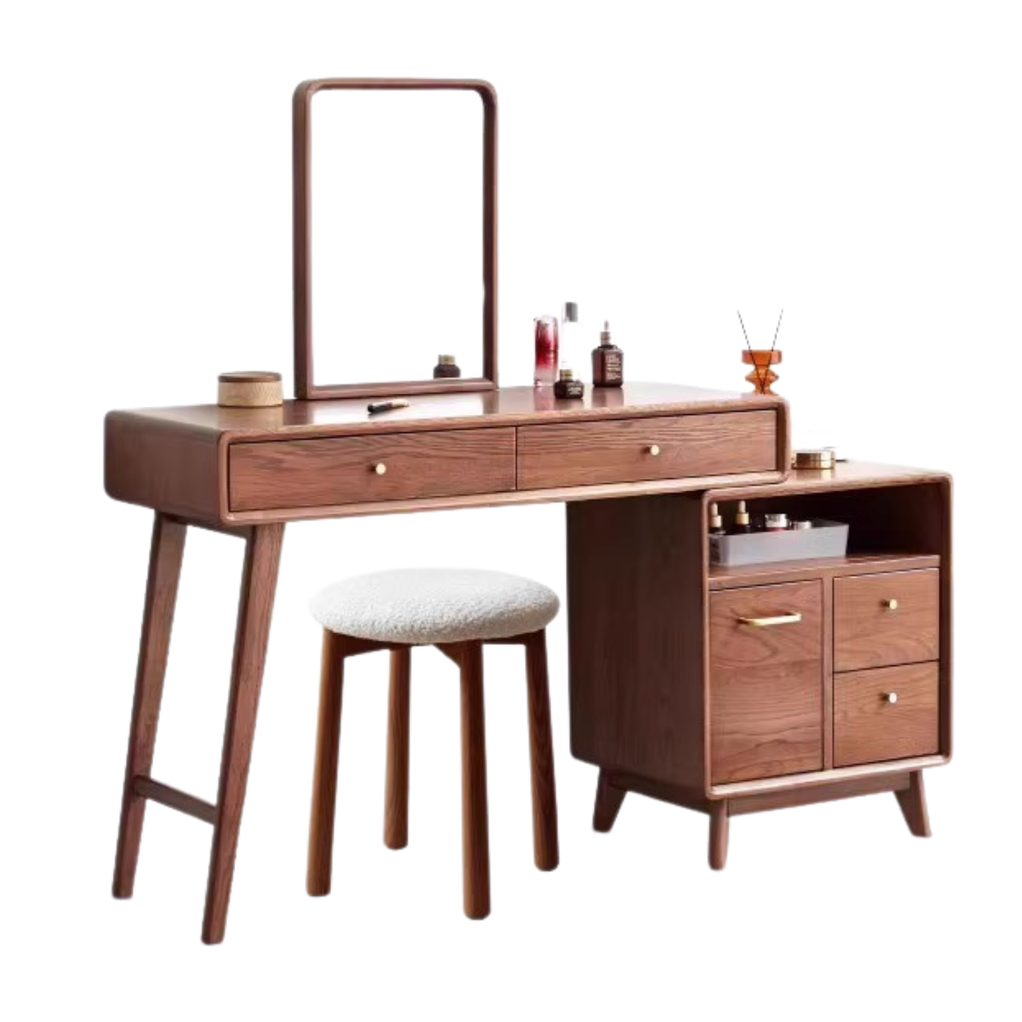 39.4-57.1x15.8x29.5inch/ 100-145x40x75сm/ Walnut color/ telescopic makeup table + cabinet + rabbit stool + mirror