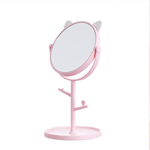 Snevad Adjustable Vanity Mirror with Storage Tray - Cute Cat Ears & Pink Bow Design, Makeup Mirror with Small Stand for Bathroom or Bedroom (Pink) - Perfect for Makeup Application, Skincare Routine & Dressing Table Organization