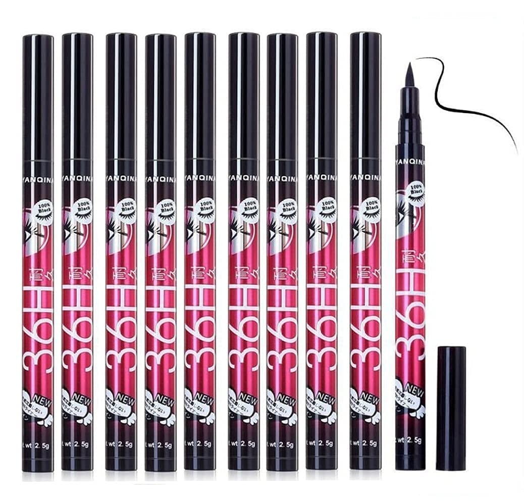 KAARM 36H Waterproof Liquid Eyeliner - Long Lasting Smudge Proof Eyeliner Pencil for Precise Winged Liner (Black, 10 Pack) - Perfect for Daily Makeup, Party Looks & Professional Use