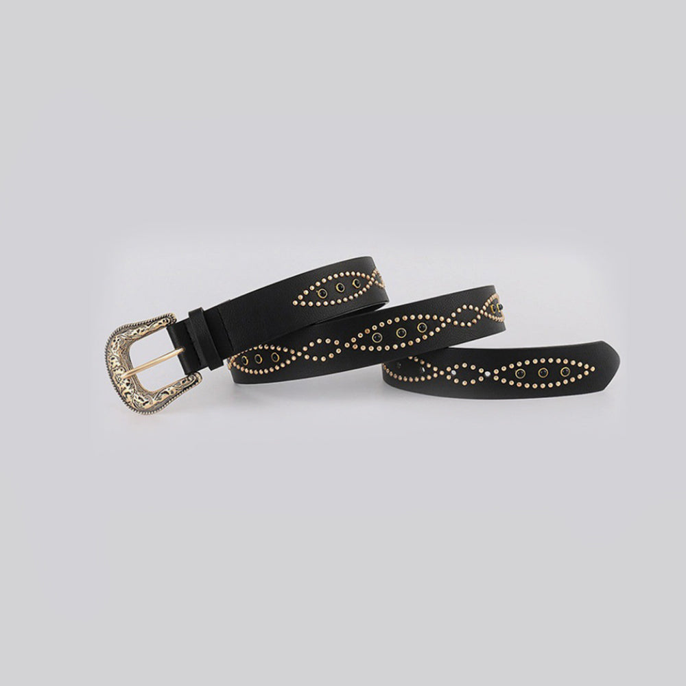 Stylish PU Leather Rhinestone Belt for Women - Elegant Fashion Accessory for Dresses, Jeans & Office Wear