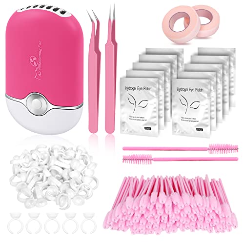Professional Eyelash Extension Kit - 2 Tweezers, USB Air Blower, 100 Mascara Brushes, 50 Glue Rings, 2 Eyelash Tapes & 10 Under Eye Pads - Perfect for Salon, Spa & Home Lash Application