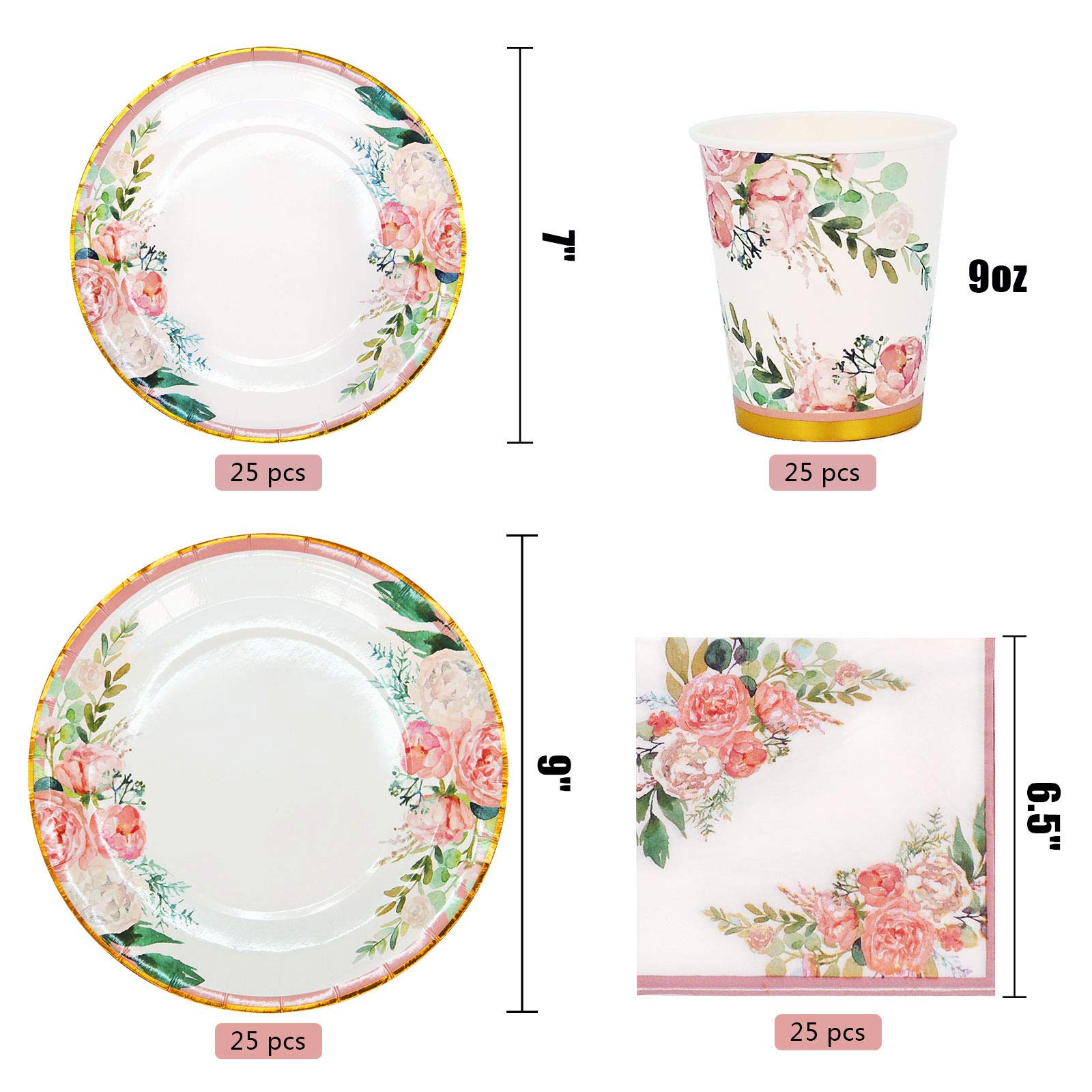 Floral Party Supplies Set for 24 Guests - Disposable Paper Plates, Cups & Napkins for Bridal Showers, Birthdays, Weddings & Bachelorette Parties - Elegant Floral Design for Easy Cleanup & Stylish Celebrations