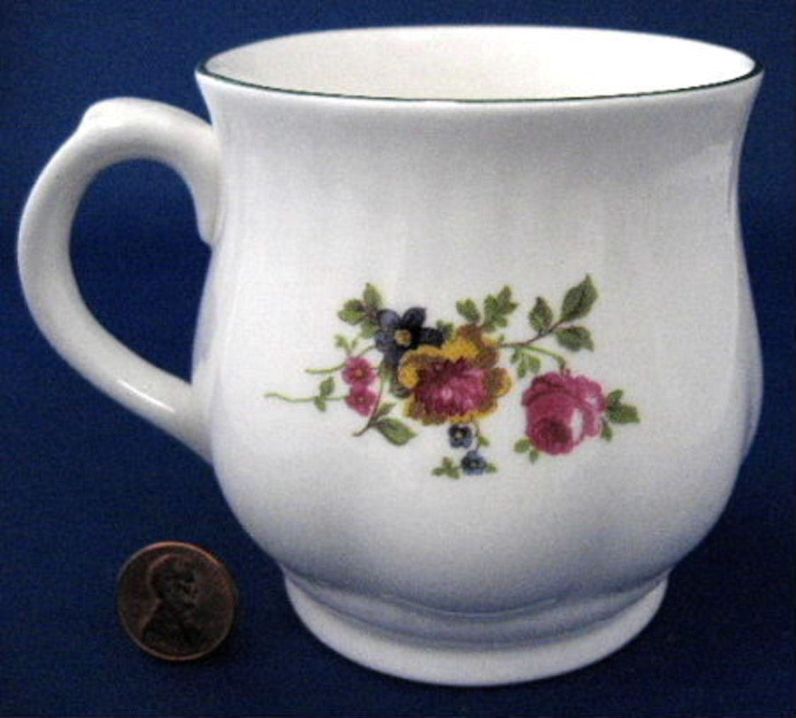 Elegant Floral Bouquet Mug - Woodlea England Roses with Blue Trim Bone China - Perfect for Tea, Coffee & Home Decor
