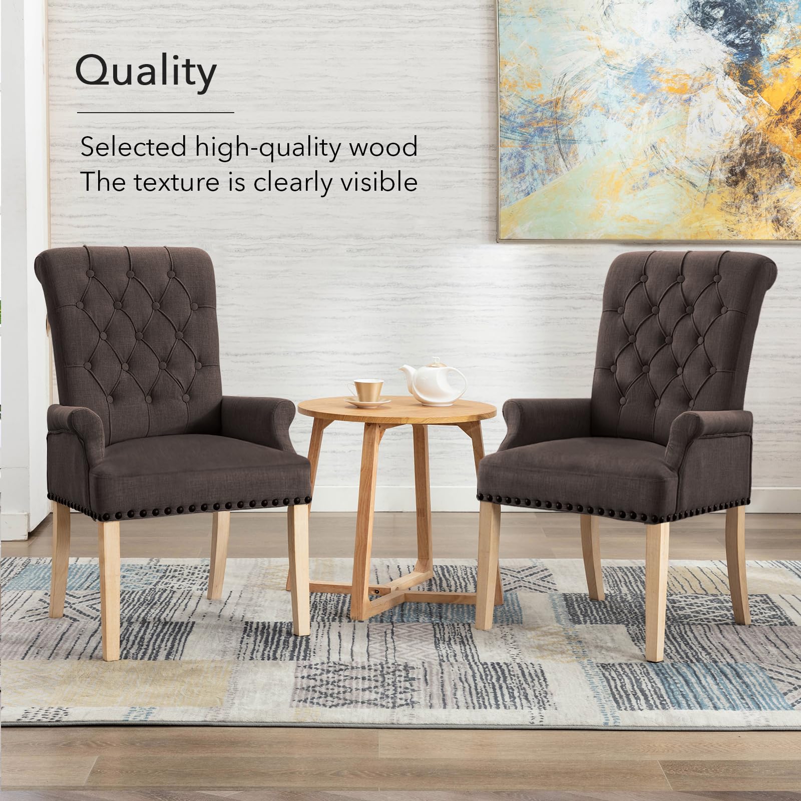 Elegant Tufted Upholstered Fabric Accent Dining Chair - Brown Club Armchair for Dining Room & Kitchen | Perfect for Formal Dining, Breakfast Nook & Home Decor
