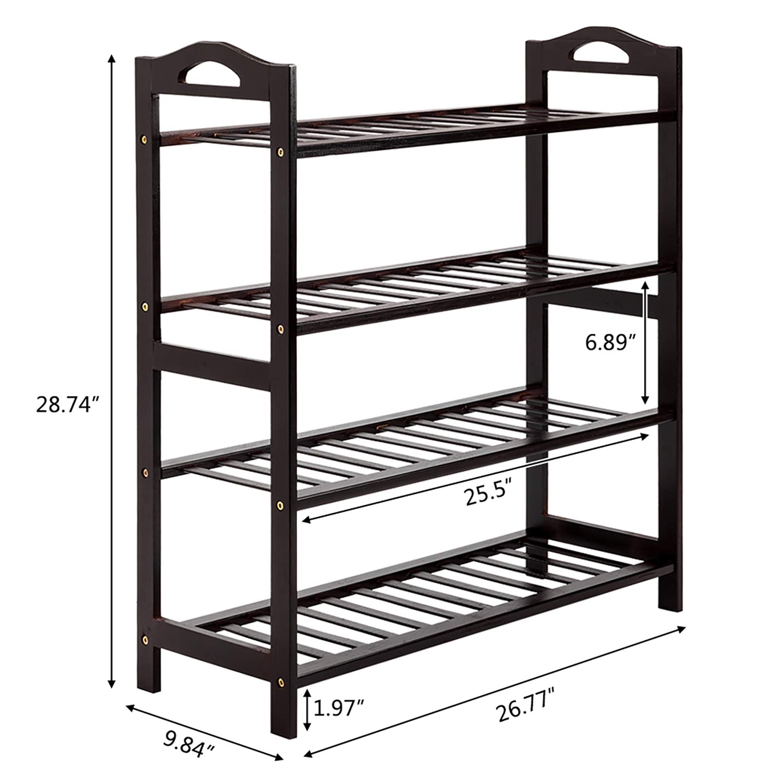 4-Tier Bamboo Shoe Rack with Handles - Free Standing Shoe Organizer for Entryway, Hallway, Bathroom & Living Room - Space Saving Storage Solution for Shoes, Boots & Sandals - Natural Eco-Friendly Home Decor