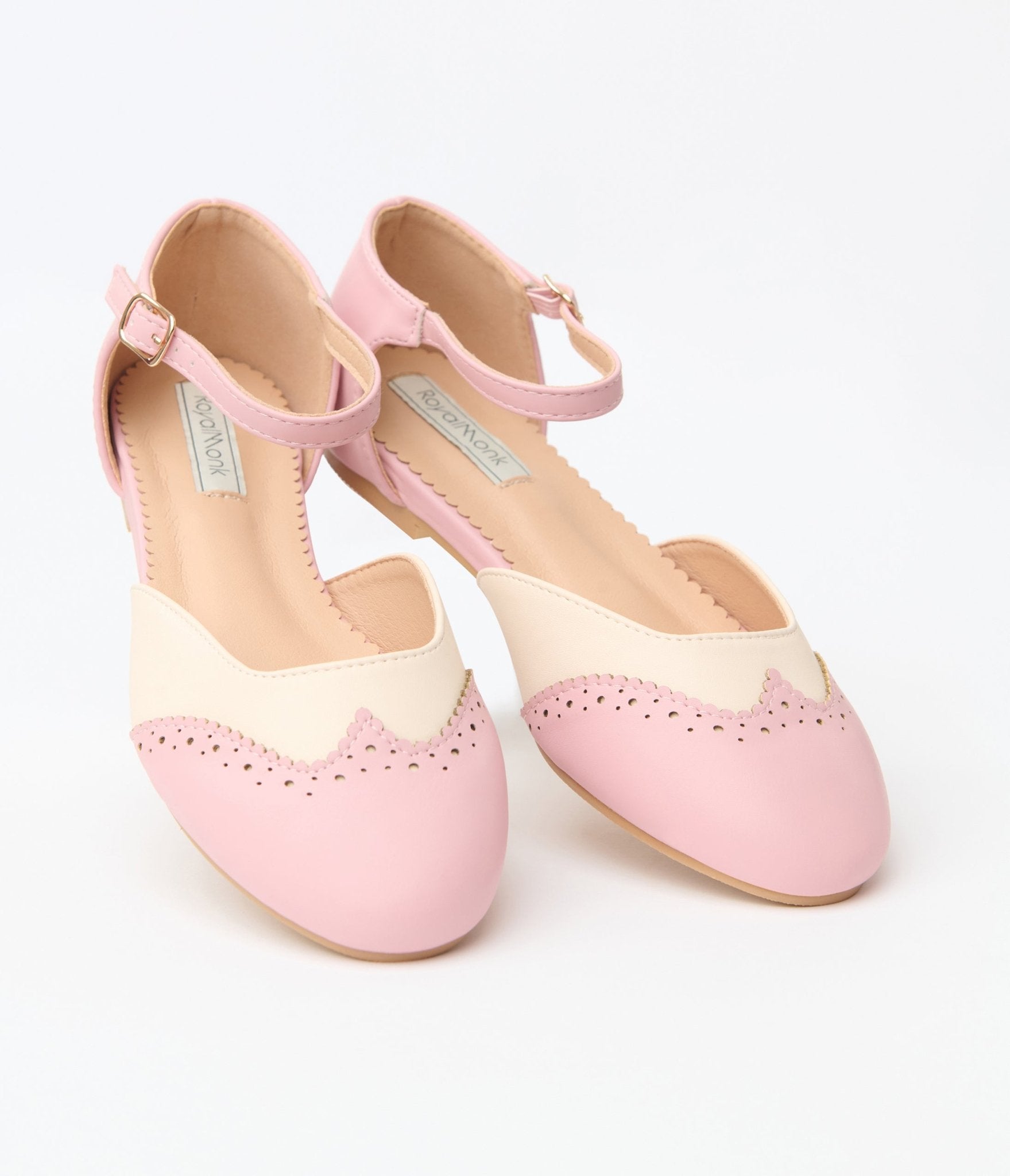 Pink & Cream Leatherette Saddle Mary Jane Flats - Comfortable Women's Dress Shoes for Work, Wedding & Everyday Wear