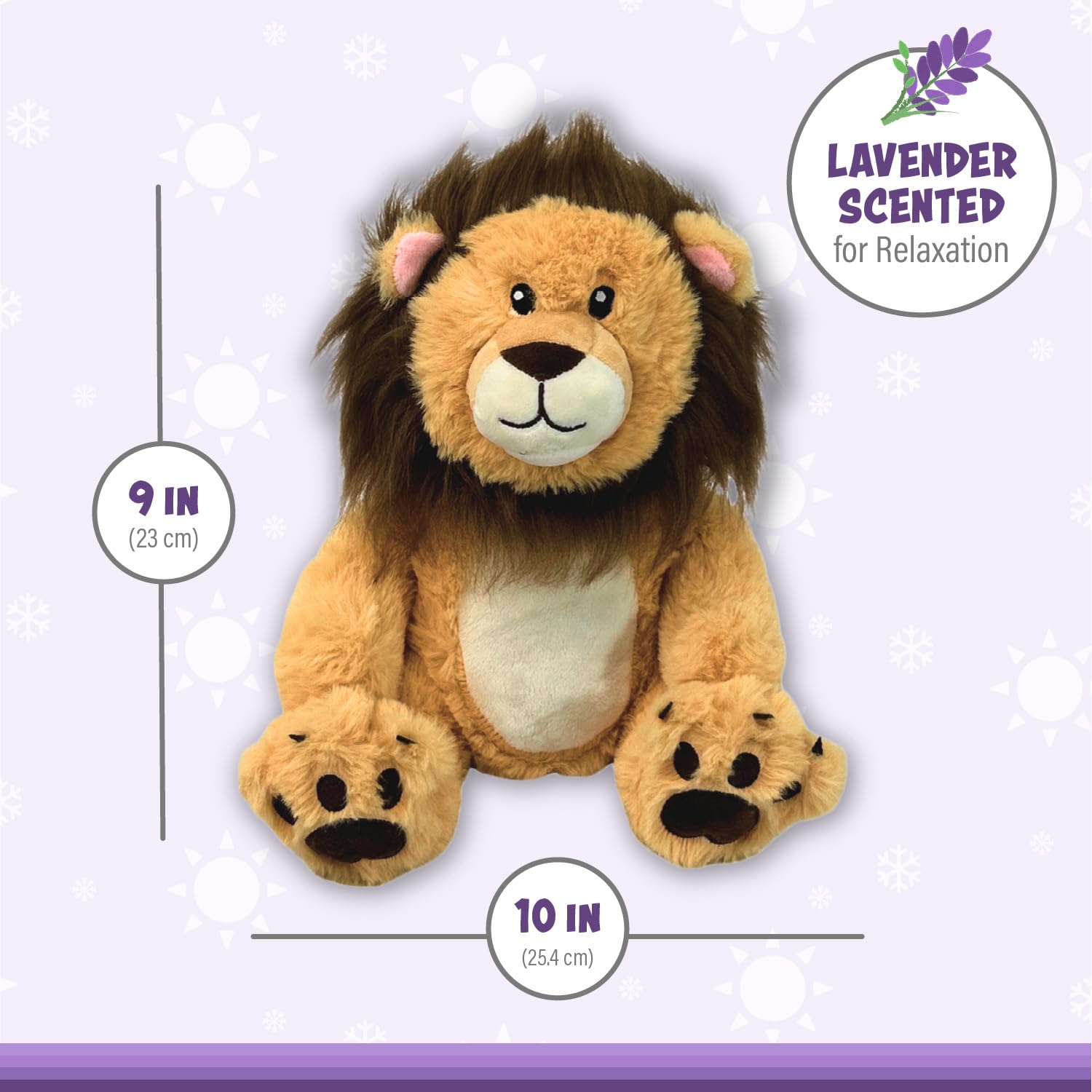 1i4 Group Warm Pals - Lavender Scented Lion Plush Toy - Soft Stuffed Animal for Kids & Adults - Microwaveable Heating Pad for Bedtime Comfort, Stress Relief & Anxiety Aid - Perfect for Cuddling, Gifts & Nursery Decor