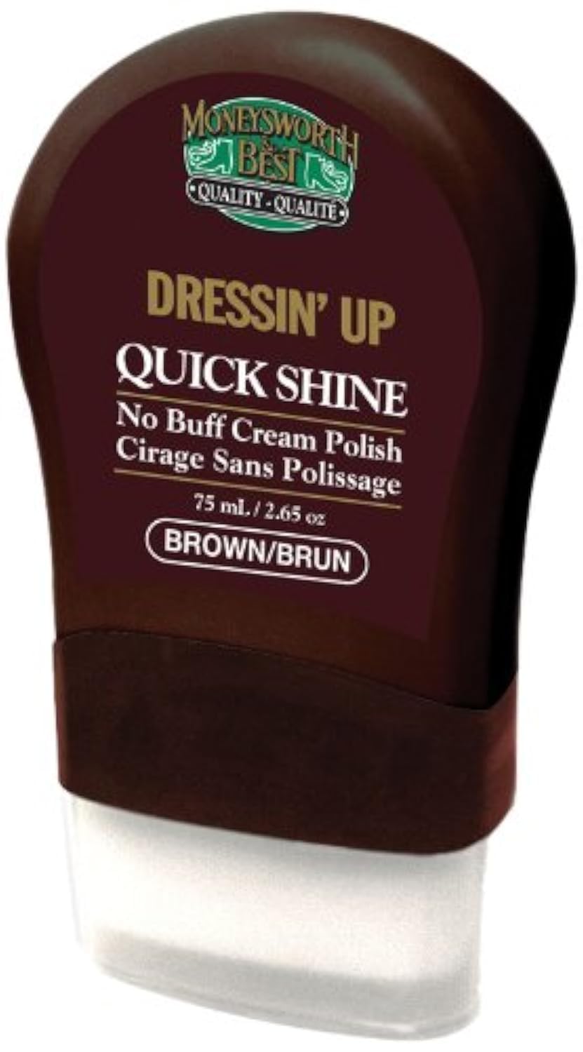 Moneysworth & Best Quick Shine Shoe Polish - Brown, 2.64 oz | Instant Shine for Leather & Dress Shoes | Perfect for Office, Weddings & Formal Events