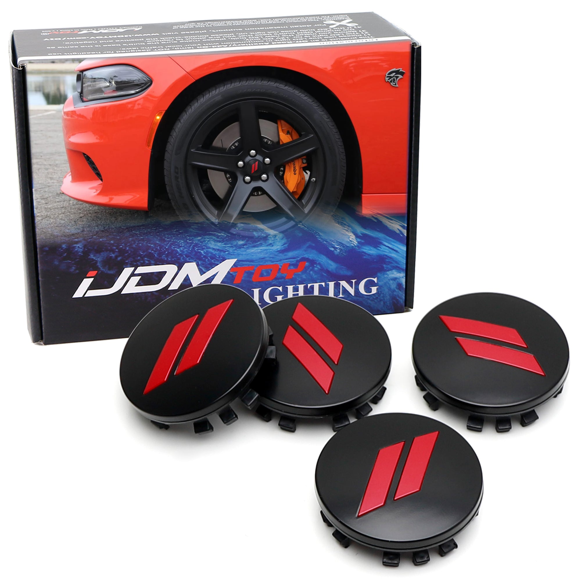 4-Piece 63mm Red Slash Wheel Center Caps for Dodge Charger Challenger Durango - Premium Hub Caps for Car Customization & Off-Road Style Enhancement