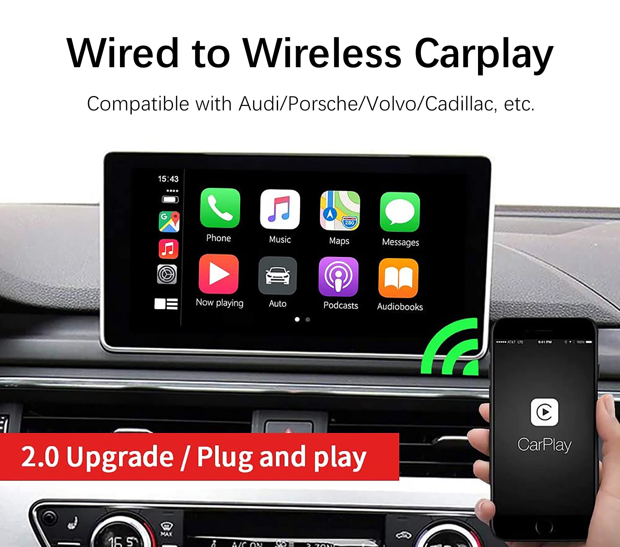 Cidava Wireless CarPlay Adapter USB - Plug & Play Apple CarPlay Dongle for iPhone 6/7/8/X/11/12/13/14 Pro MAX - Seamless Bluetooth Connection for Factory Wired Cars - Perfect for Commuting, Road Trips & Hands-Free Driving