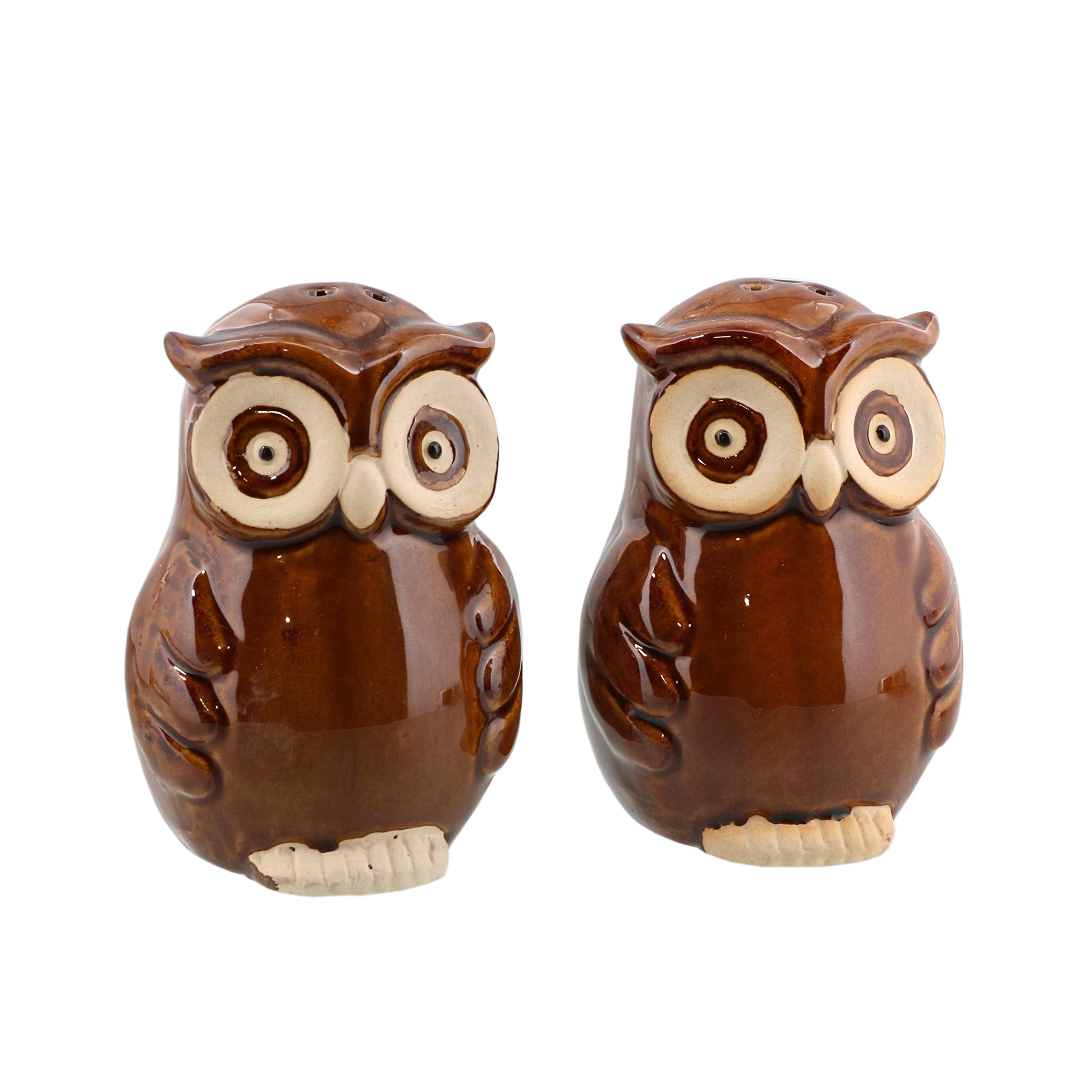 Ceramic Owl Salt and Pepper Shakers Set - Handcrafted Kitchen Décor for Collectors (Brown) | Perfect for Dining Table, Housewarming Gifts & Farmhouse Style Kitchens