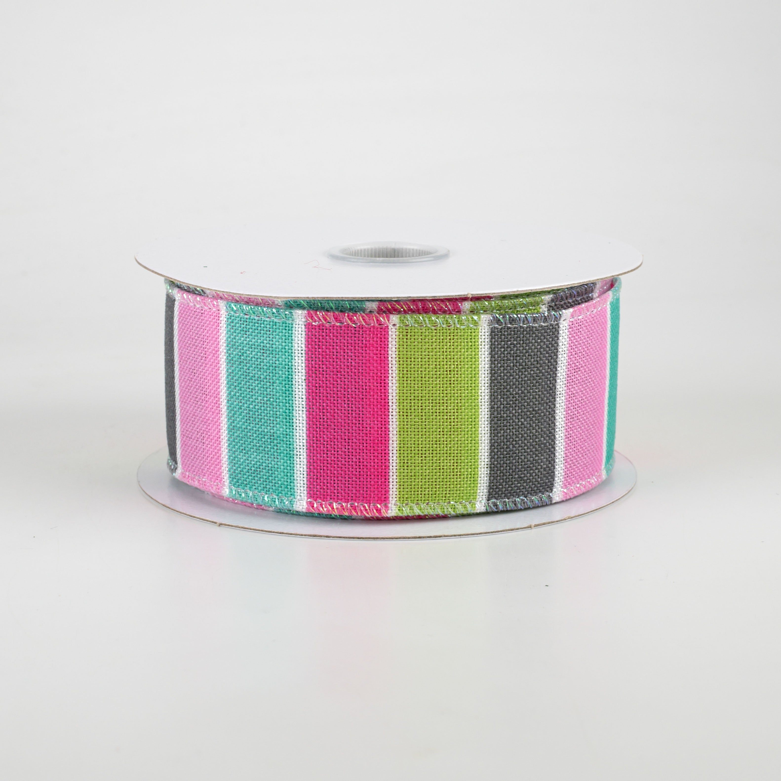 1.5 Inch Florida Stripe Ribbon - Pink, Teal, Lime & Grey - 10 Yards Bulk Roll for Gift Wrapping, DIY Crafts, Hair Bows, Scrapbooking & Party Decorations
