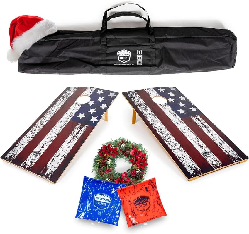 Foldable Solid Wood Cornhole Board Set - 4'x2' Outdoor Corn Hole Game for Adults, Includes 8 Bean Bags, Travel Case & Rules, Perfect for Lawn, Yard, Beach, Tailgating, Parties, and Family Gatherings