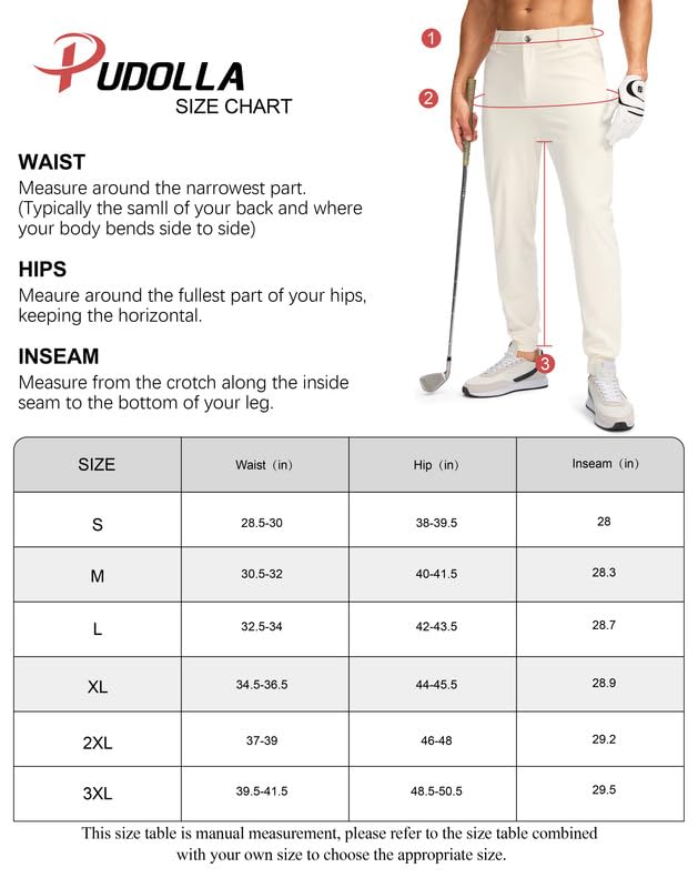 Pudolla Men's Slim Fit Golf Joggers Pants with Zipper Pockets - Stretchable Lightweight Sweatpants for Casual Wear & Golfing | Perfect for Golf Course, Office & Weekend Outings