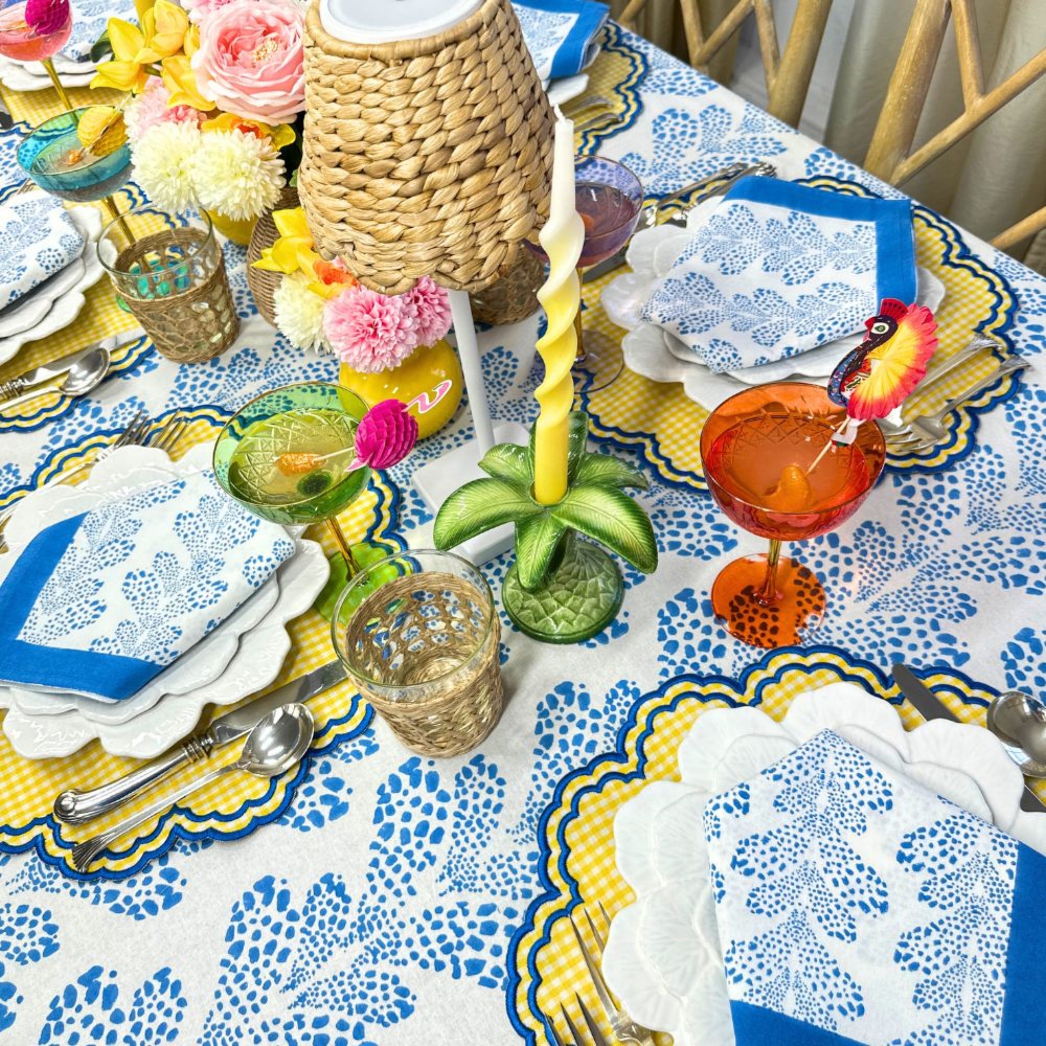 Premium Cabana Blue Kelli Tablecloth - Waterproof & Wrinkle-Resistant Polyester Fabric - Perfect for Outdoor Dining, Picnics, and Party Decor