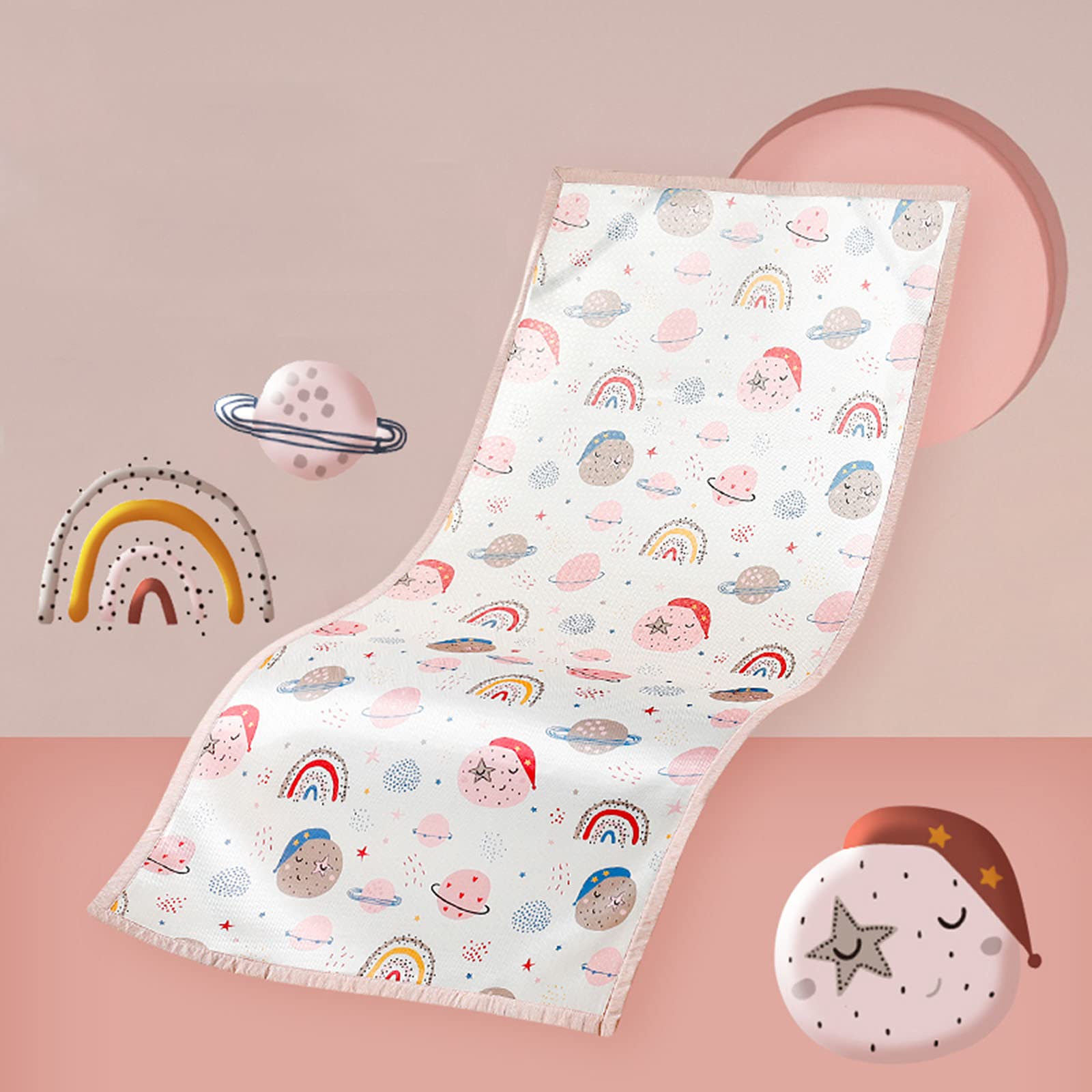 Breathable Soft Ice Silk Baby Summer Sleeping Mat - Portable Cooling Mattress for Crib, Nursery & Students | Non-Slip, Washable | Pink 140x70cm | Perfect for Hot Weather & Travel