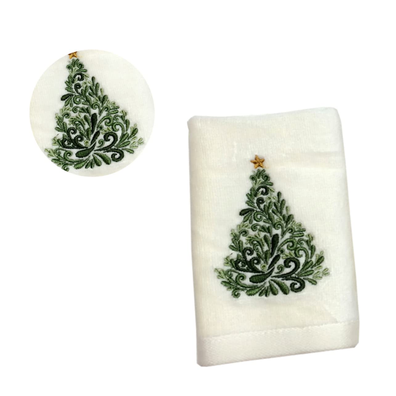 Christmas Tree Pattern Face Towels | Xmas Bath Towels | Embroidered Cotton Washcloths for Facial Cleaning | Soft & Absorbent for Holiday Bathroom Decor, Spa & Gift Giving