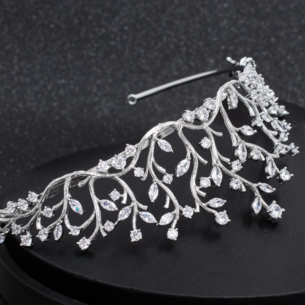 Elegant Cubic Zirconia Wedding Tiara Hair Jewelry - CH10281 Bridal Crown for Bride, Prom, Quinceañera & Special Occasions