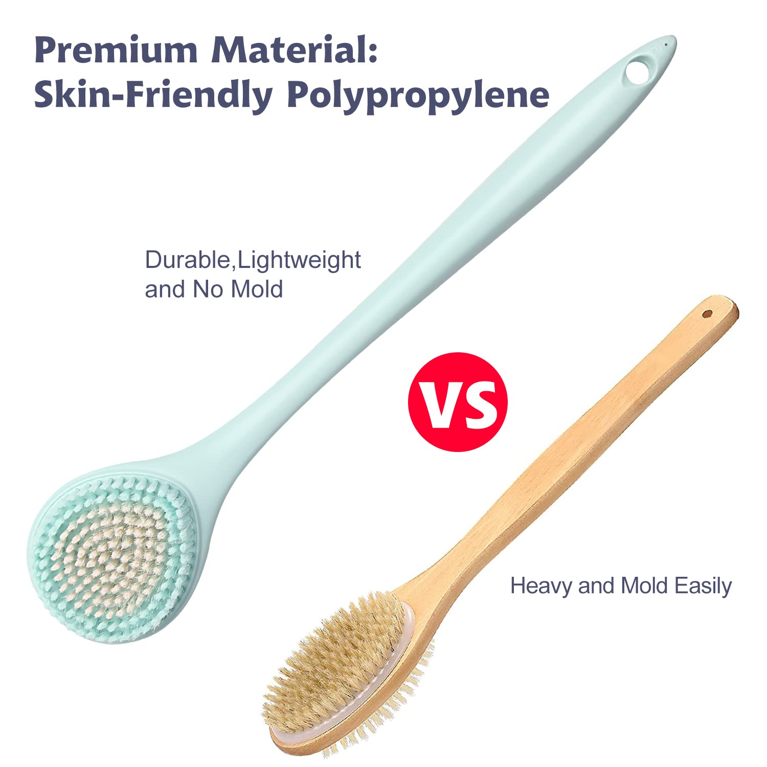BEDELITE 2-Pack Long Handle Back Bath Brush - Soft Exfoliating Shower Brush for Men & Women, Skin Scrubber with 16.4