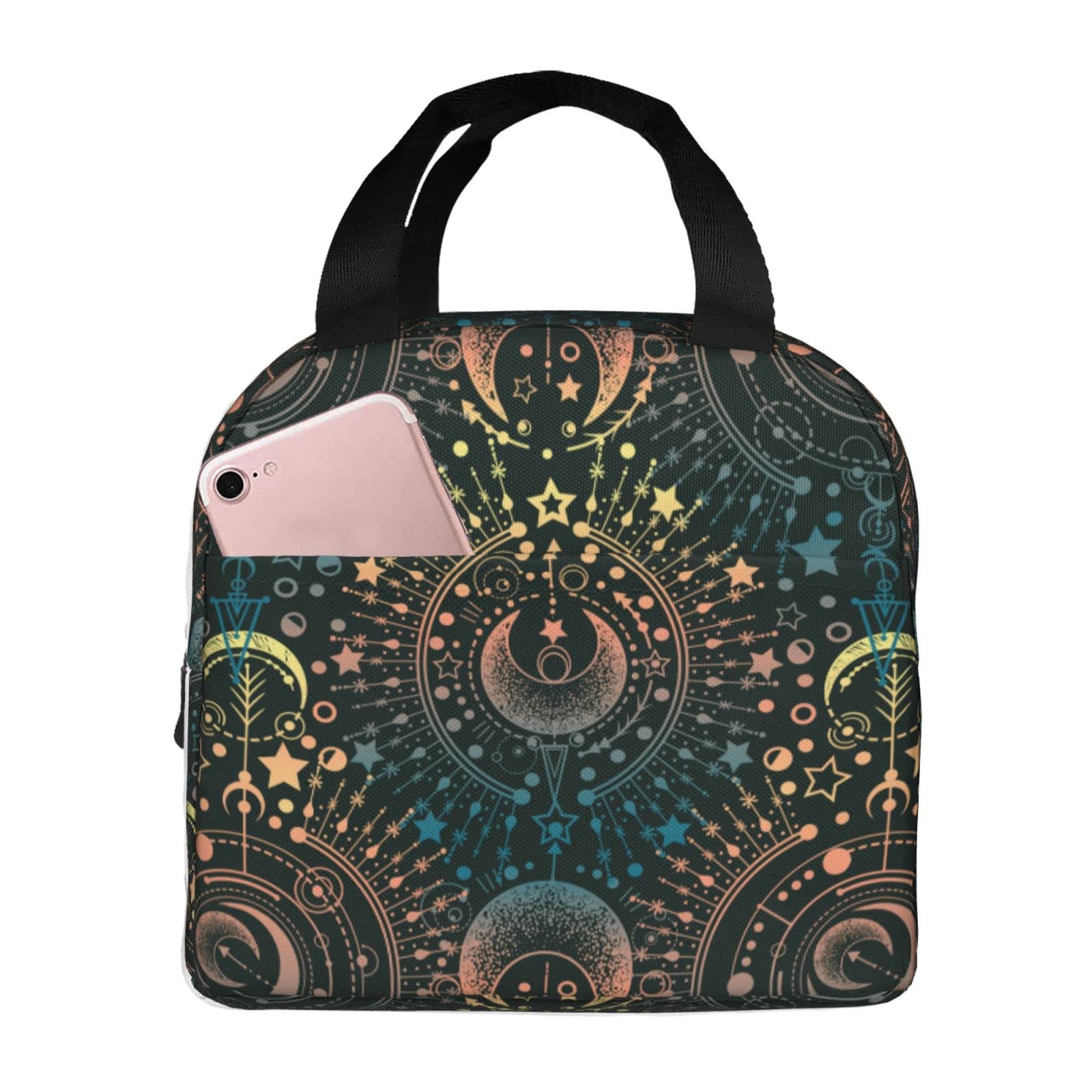 Insulated Waterproof Lunch Bag - Reusable & Portable Lunch Box for Women, Men, Girls & Boys | Astrology Moon Star Design | Perfect for School, Office, Picnics & Outdoor Activities