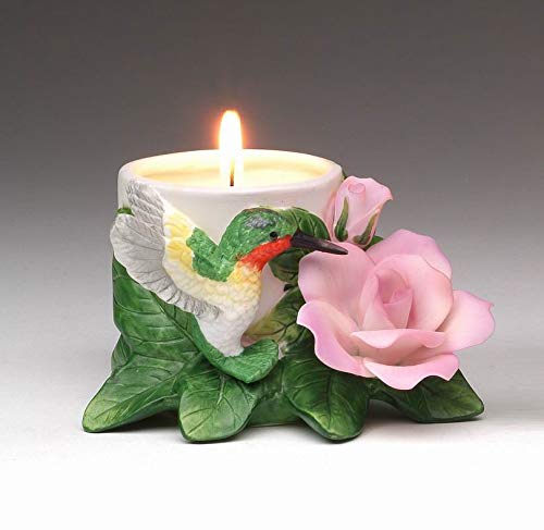 Elegant Porcelain Hummingbird Tealight Candle Holder with Rose Design - 4 Inch Small Decorative Home Decor for Table Centerpiece, Wedding, Romantic Dinner, Bathroom and Bedroom Ambiance