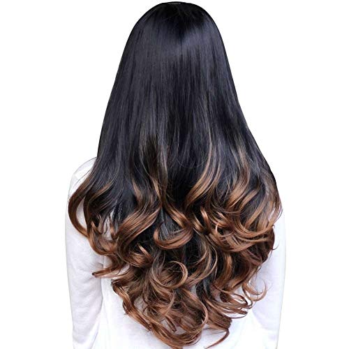 Long Curly Wigs for Women - Big Wave Synthetic Hairpiece with Gradient Brown Color - Perfect for Cosplay, Halloween, Parties & Daily Fashion Styling