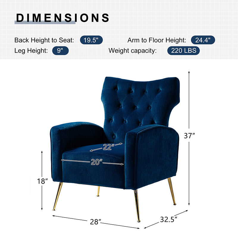 Amira Tufted Velvet Armchair - Modern Wingback Accent Chair for Living Room, Bedroom & Office - Comfortable Upholstered Lounge Chair with High Back Support