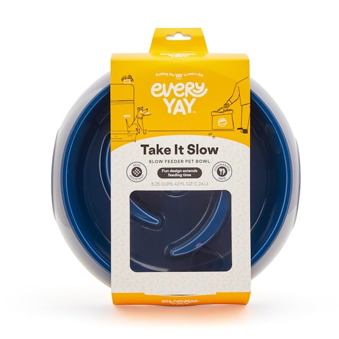 EveryYay Slow Feeder Dog Bowl - Large Navy Plastic Pet Dish for Fast Eaters - Perfect for Mealtime Enrichment & Preventing Bloat in Dogs